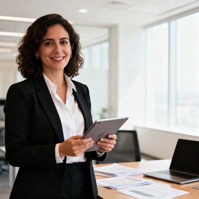 Ana Garcia 首席数据分析师,拿着平板电脑
