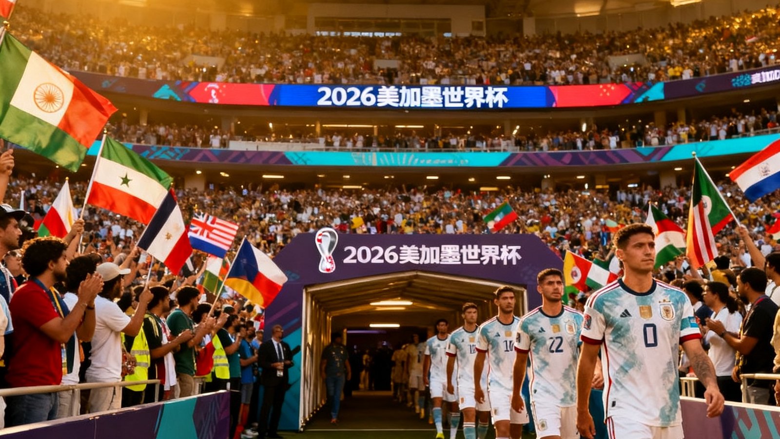 2026美加墨世界杯高清直播画面，球场座无虚席，球员入场仪式